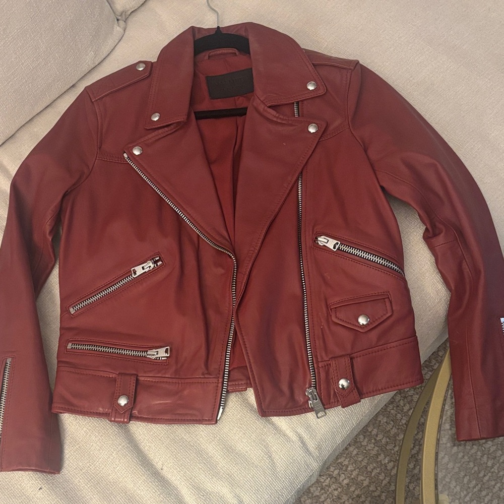 All Saints Deep Red Leather Jacket